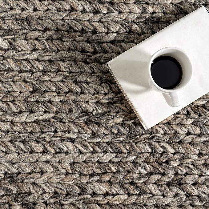 Nuloom Penelope Grey/Brown, 8'6" x 11'6", Hand-Braided, Wool & Cotton, Textured and Earthy, High Traffic, Stain Resistant, Easy Clean, Durable Area Rug for Bedroom, Living Room, Dining, Entryway