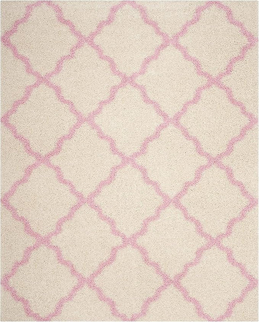 SAFAVIEH Dallas Shag Collection X-Large Area Rug - 11' x 15', Ivory & Light Pink, Trellis, Non-Shedding & Easy Care, 1.5-inch Thick Ideal for High Traffic Areas in Living Room, Bedroom (SGD257P)