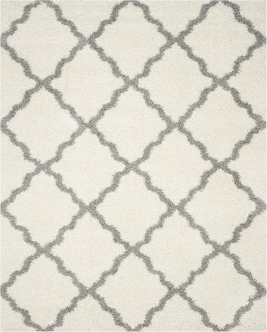 SAFAVIEH Dallas Shag Collection X-Large Area Rug - 11' x 15', Ivory & Grey, Trellis Design, Non-Shedding & Easy Care, 1.5-inch Thick Ideal for High Traffic Areas in Living Room, Bedroom (SGD257F)