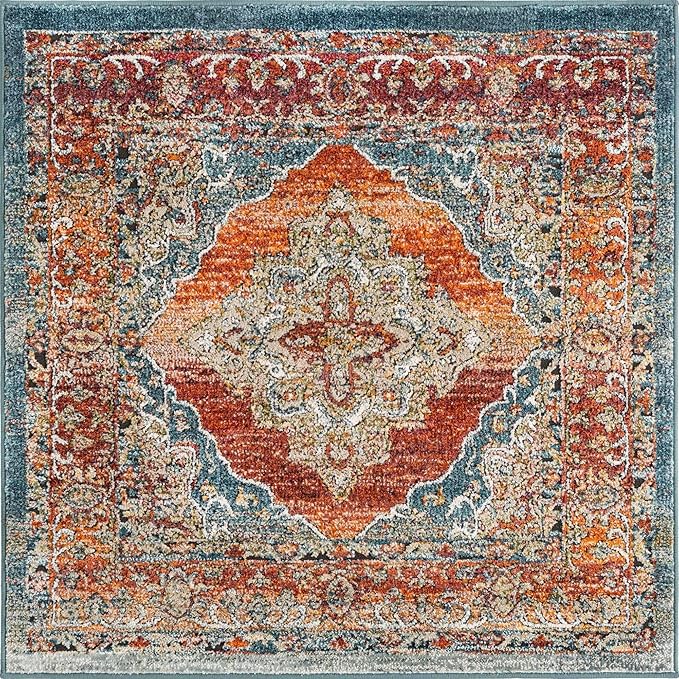 Unique Loom Isabella Collection Area Rug - Rossellini (4' 1" Square, Rust Red/ Beige)