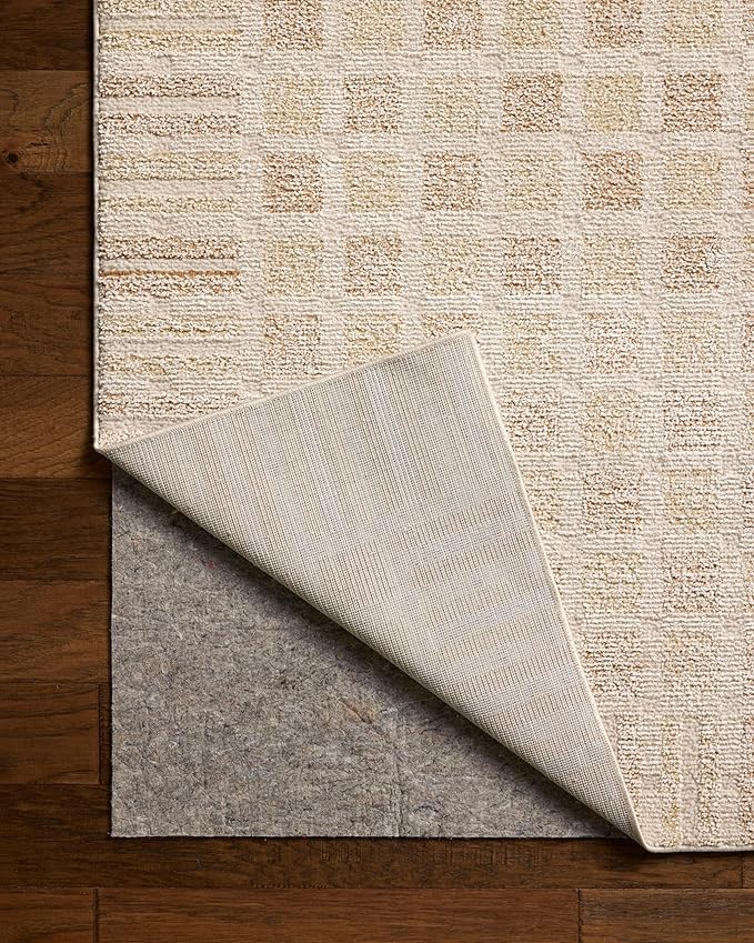 Loloi Chris Loves Julia Calvin Collection CLV-03 Bone/Natural 5'-3" x 5'-3" Round Area Rug Checkered Neutral Soft Living Room Bedroom Carpet