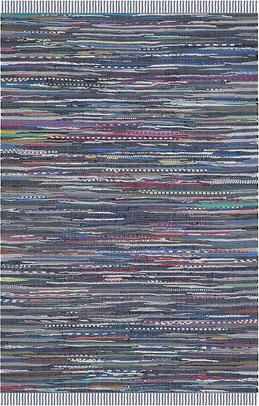 SAFAVIEH Rag Rug Collection Accent Rug - 4' x 6', Purple & Multi, Handmade Boho Stripe Cotton, Ideal for High Traffic Areas in Entryway, Living Room, Bedroom (RAR121D)