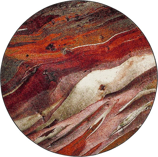 SAFAVIEH Glacier Collection Area Rug - 10' Round, Red & Multi, Modern Abstract Design, Non-Shedding & Easy Care, Ideal for High Traffic Areas in Living Room, Bedroom (GLA126A)