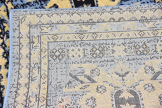 Unique Loom Taftan Collection Border Geometric Tribal Inspired Design Area Rug (2' 2 x 8' 2 Runner, Light Blue/ Gold)