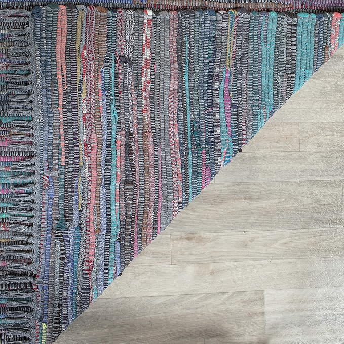 SAFAVIEH Rag Rug Collection Runner Rug - 2'3" x 7', Aqua & Multi, Handmade Boho Stripe Cotton, Ideal for High Traffic Areas in Living Room, Bedroom (RAR121K)