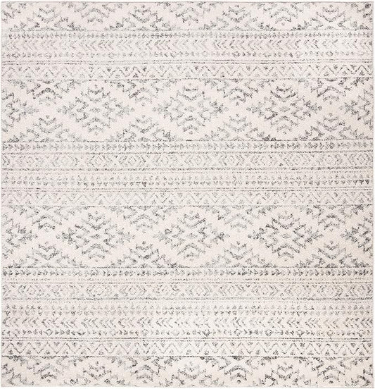 SAFAVIEH Tulum Collection Area Rug - 9' Square, Ivory & Grey, Moroccan Boho Tribal Design, Non-Shedding & Easy to Clean, Ideal for Living Room, Bedroom, Dining Space (TUL272A)