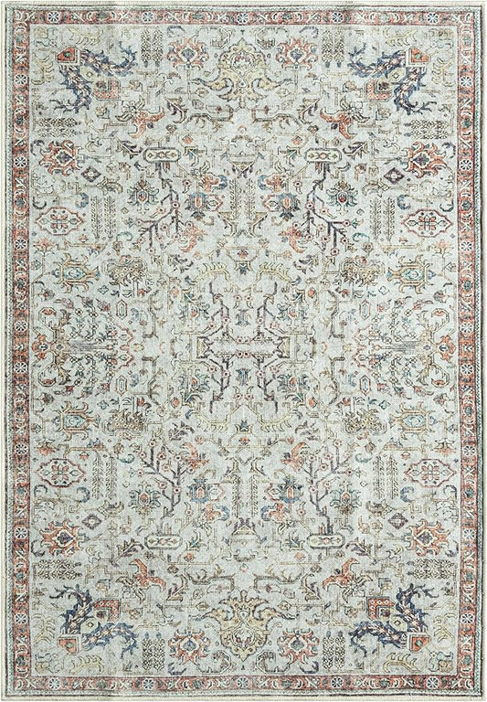 Keen Home Design 8x10 Rug - Machine Washable Area Rug with Non-Slip Backing, Ideal for Living Room, Dining Room, Bedroom - Vintage, Easy Clean, Durable, Low Pile Rug - (8' x 10')