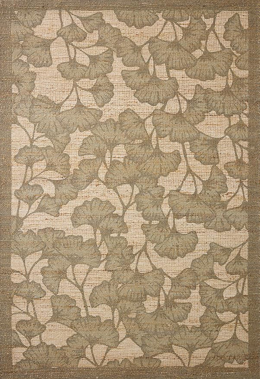 Loloi Chris Loves Julia Rue Collection RUE-02 Olive/Sage 8'-6" x 11'-6" Area Rug Jute Neutral Floral Living Room Bedroom Rug
