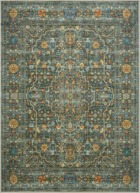 Keen Home Design 6x9 Rug - Machine Washable Area Rug with Non-Slip Backing, Ideal for Living Room, Dining Room, Bedroom - Vintage, Easy Clean, Durable, Low Pile Rug - (6' x 9')