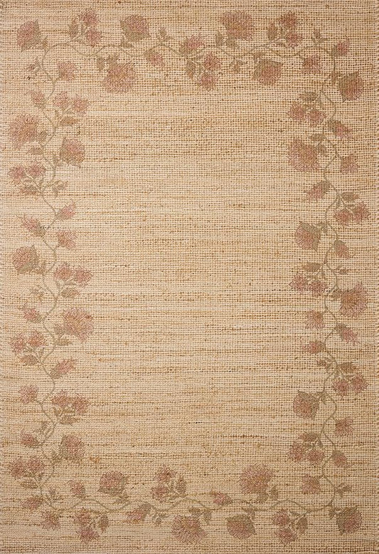 Loloi Chris Loves Julia Rue Collection RUE-05 Natural/Multi 3'-6" x 5'-6" Accent Rug Jute Neutral Floral Living Room Bedroom Rug