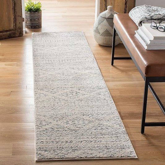 SAFAVIEH Tulum Collection Runner Rug - 2' x 11', Ivory & Grey, Moroccan Boho Tribal Design, Non-Shedding & Easy to Clean, Ideal for Living Room, Hallway, Foyer, Entryway, Bedroom (TUL272A)