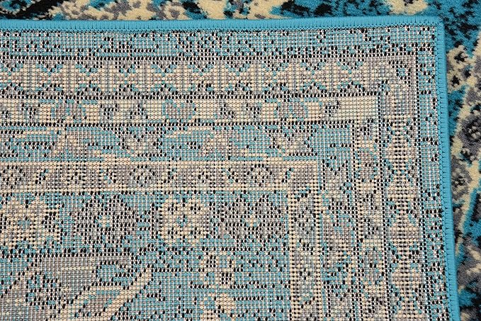 Unique Loom Taftan Collection Border Geometric Tribal Inspired Design Area Rug, 2 ft 7 in x 10 ft, Turquoise/Gray