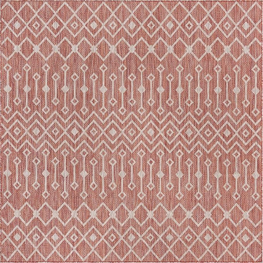 Unique Loom Outdoor Trellis Collection Area Rug - Tribal Trellis (13' Square, Rust Red/ Ivory)