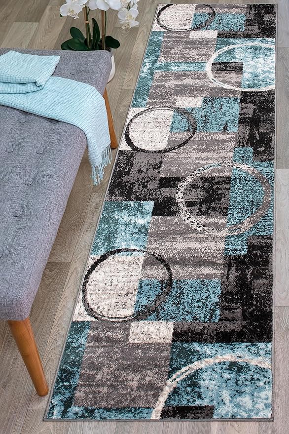 Rugshop Contemporary Circle Design Runner Rug, Fade-Resistant Carpet for Hallway, Kitchen, or Entryway, Gray, 2' x 10'