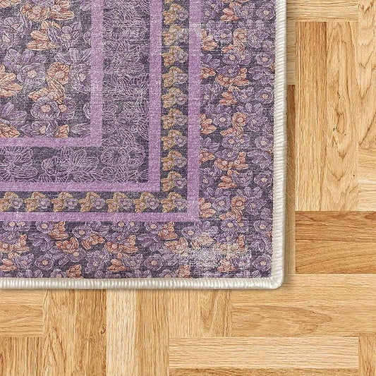 Ambesonne Floral Decorative Rug, Botanical Design Art Colorful Nasturtium Flowers Garden Art on Dark Background, Quality Carpet for Bedroom Dorm and Living Room, 2' x 5', Purple Grey