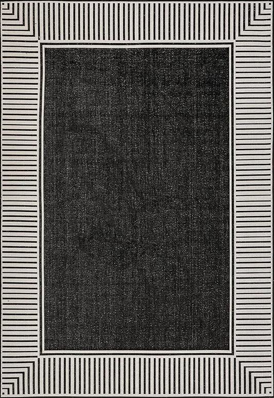 Nuloom Asha Black/Ivory, 5' x 8', Casual, Striped Border, Soft and Cozy, High Traffic, Stain Resistant, Easy Clean, Durable Area Rug for Indoor/Outdoor Patio, Deck, Porch, Garden, Courtyard