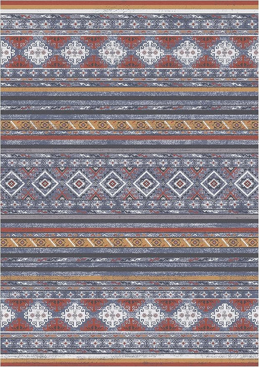 RUGSURE Washable Area Rugs 6' x 9' - 1/6 Thick - Moroccan-Inspired -Stain & Water Resistant Non-Slip - Resistant Rug for Living Room, Bedroom, Nursery, Pet & Child Friendly (Blue and Red)