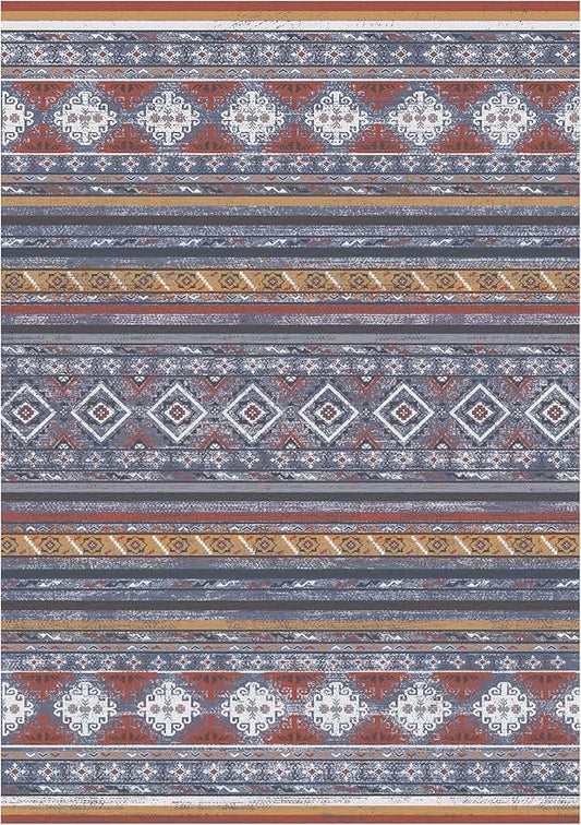 RUGSURE Washable Area Rugs 9' x 12' - 1/6 Thick - Moroccan-Inspired -Stain & Water Resistant Non-Slip - Resistant Rug for Living Room, Bedroom, Nursery, Pet & Child Friendly (Blue and Red)