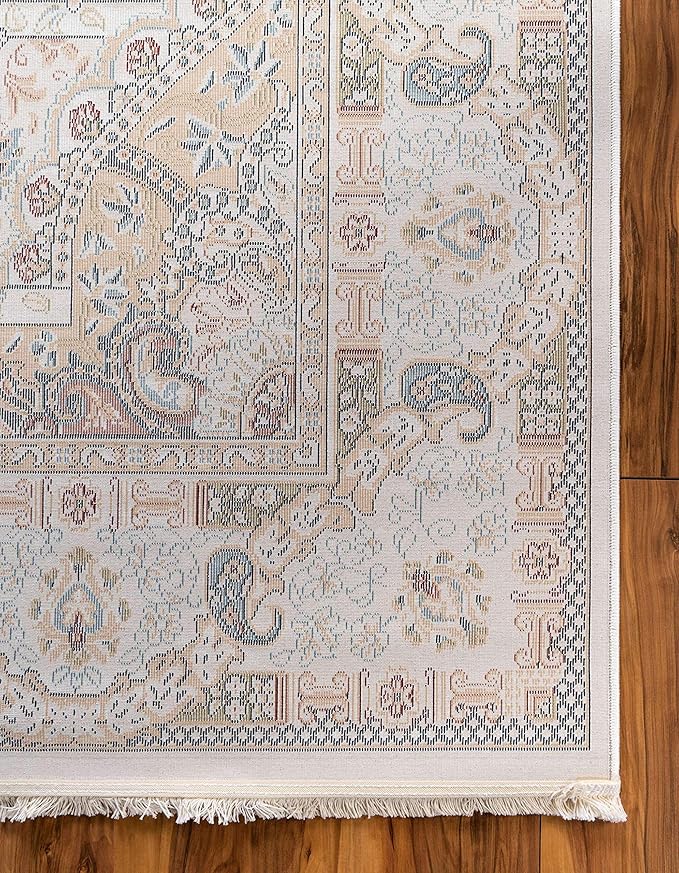 Unique Loom Narenj Collection Classic Traditional Medallion Textured Design Area Rug, 5 x 8 ft, Ivory/Tan