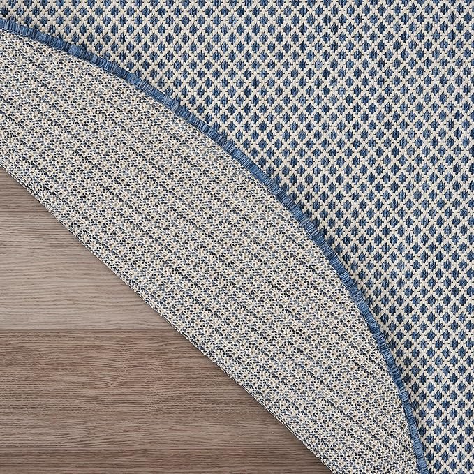 Nourison Home Courtyard Ivory Blue 8' x Round Area Rug - Easy Clean, Non Shedding, Bed Room, Living Room, Dining Room, Kitchen (8' x Round)