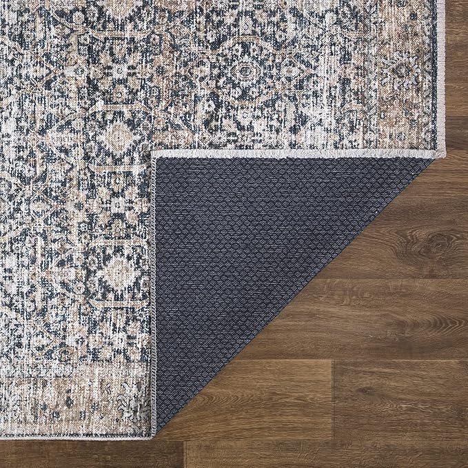 Bloom Rugs Washable Non-Slip 2x3 Rug - Dark Blue/Tan Traditional Oriental Area Rug for Living Room, Bedroom, Dining Room, and Kitchen - Exact Size: 2' x 3'