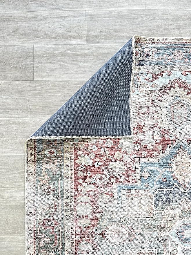 Fame Living Faded Oushak Rug, Turkish Vintage Floral Pastel Large Oversized Area Rugs for Living Room Dining Bedroom Kitchen Bathroom Nursery (848CrNv, 2' x 3')