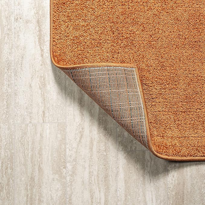 Eyely UES100M-9 Supersoft Haze Solid Low-Pile Indoor Area Rug, Coastal, Bohemian, Minimalist, Classic, Casual for Bedroom,Kitchen,Living Room,Non Shedding,Easy-Washing, Orange, 9 X 12