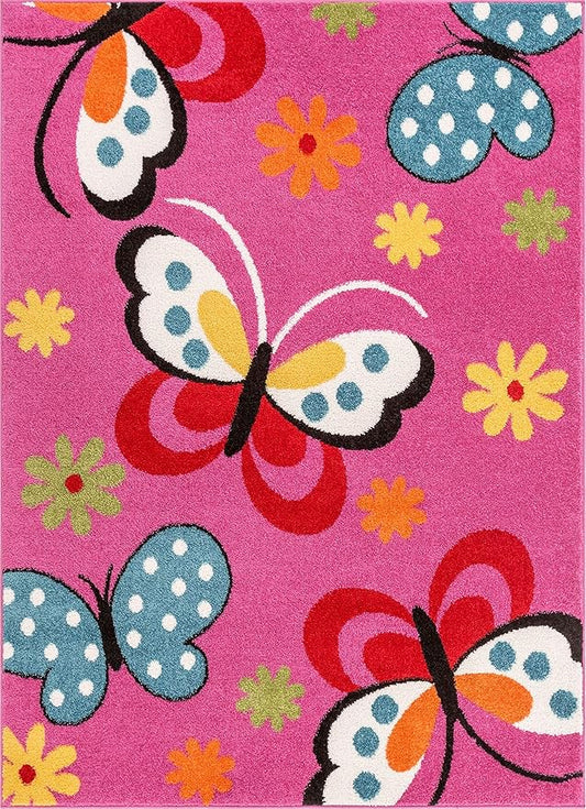 Well Woven Modern Rug Daisy Butterflies Pink 3'3'' x 5' Accent Entry Way Bright Kids Room Kitchn Bedroom Carpet Bathroom Soft Durable Area Rug