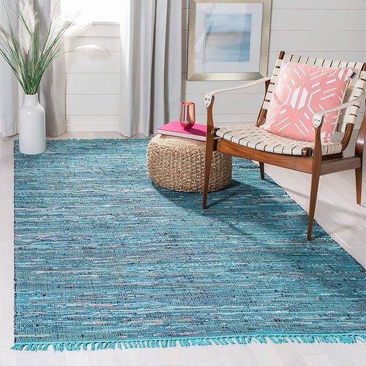 SAFAVIEH Rag Rug Collection Accent Rug - 2'6" x 4', Blue & Multi, Handmade Boho Stripe Cotton, Ideal for High Traffic Areas in Entryway, Living Room, Bedroom (RAR121B)