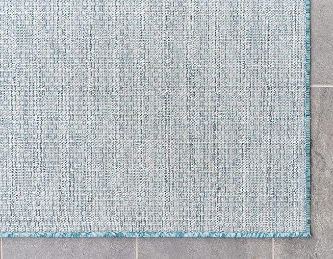 Unique Loom Outdoor Trellis Collection Area Rug - Tribal Trellis (9' x 12' Rectangle, Aqua/ Ivory)