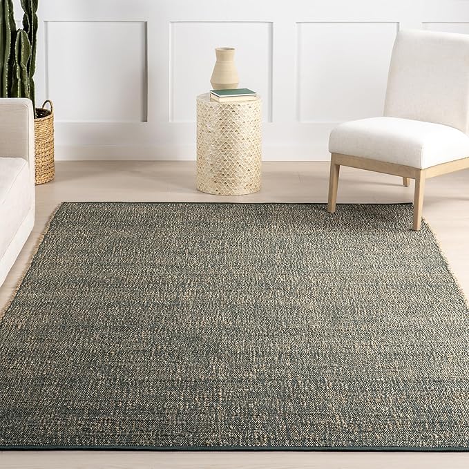 Nuloom Elfriede Handmade, Green/Natural, 6' x 9', Jute & Cotton, Textured and Earthy, High Traffic, Stain Resistant, Easy Clean, Durable Area Rug for Bedroom, Living Room, Dining, Entryway