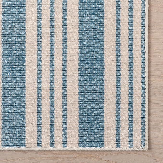 Dash & Albert Talos Blue Machine Washable Rug, 8.5 X 11.5 Feet, Blue/Ivory Stripe Pattern