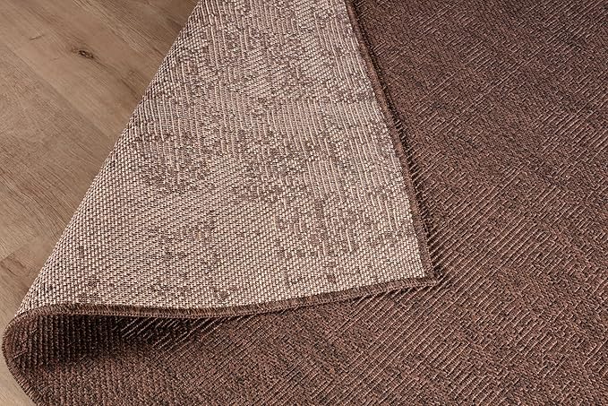 CAMILSON Indoor and Outdoor Runner Rug Brown Solid Boho Woven Design Easy-Cleaning Non Shedding Fiber Living Room Bedroom Garden Patio and Kitchen Washable Outside Carpet Alfombras (2x7)