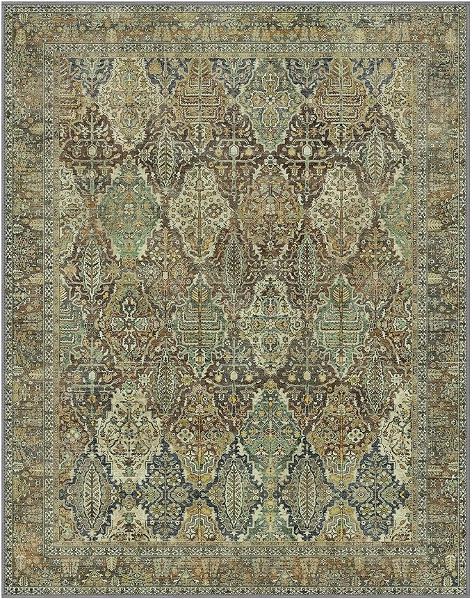 Bavni Area Rug 6X9, Oriental Vintage 6X9 Area Rugs, Large Rugs for Living Room, Non Slip Boho Carpet for Bedroom Dorm, Low Pile Aesthetic Washable Rug for Dining Room Office, Sage Green