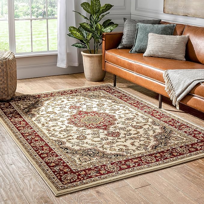 Well Woven Barclay Collection Medallion Kashan Ivory 8x10 Area Rug - for Living Room, Bedroom, and Dining Room