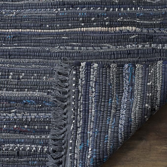 SAFAVIEH Rag Rug Collection Runner Rug - 2'3" x 7', Ink & Multi, Handmade Boho Stripe Cotton, Ideal for High Traffic Areas in Living Room, Bedroom (RAR121C)