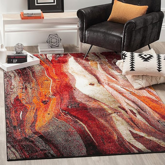 SAFAVIEH Glacier Collection Area Rug - 6'7" Square, Red & Multi, Modern Abstract Design, Non-Shedding & Easy Care, Ideal for High Traffic Areas in Living Room, Bedroom (GLA126A)