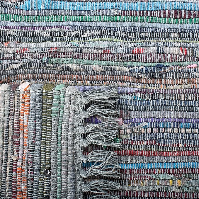 SAFAVIEH Rag Rug Collection Accent Rug - 4' x 6', Aqua & Multi, Handmade Boho Stripe Cotton, Ideal for High Traffic Areas in Entryway, Living Room, Bedroom (RAR121K)