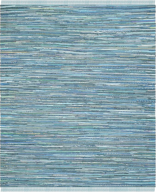 SAFAVIEH Rag Rug Collection X-Large Area Rug - 11' x 15', Blue & Multi, Handmade Boho Stripe Cotton, Ideal for High Traffic Areas in Living Room, Bedroom (RAR121B)
