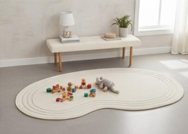 Irregular Shape Cream Rug - Ultra Soft & Durable Floor Covering - Perfect for Modern Home Décor (Multiple