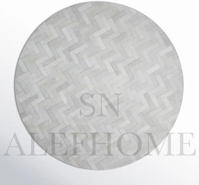Sn Alef Home Soft Textured Round Rug | White & Grey Woven Carpet for Living Room Bedroom | Minimalist Handcrafted Circular Floor Mat for Home & Decor(Gray_8x8 ft)