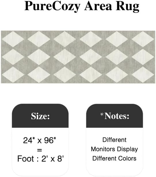 2x8 Runner Checkered Rug for Hallways Grey Washable Long Carpet Non-Slip Low Pile Boho Indoor Accent Throw Rug for Entrance Kitchen Bedroom Dining Laundry