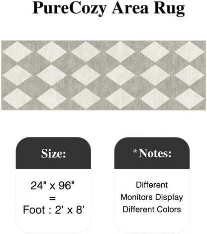 2x8 Runner Checkered Rug for Hallways Grey Washable Long Carpet Non-Slip Low Pile Boho Indoor Accent Throw Rug for Entrance Kitchen Bedroom Dining Laundry