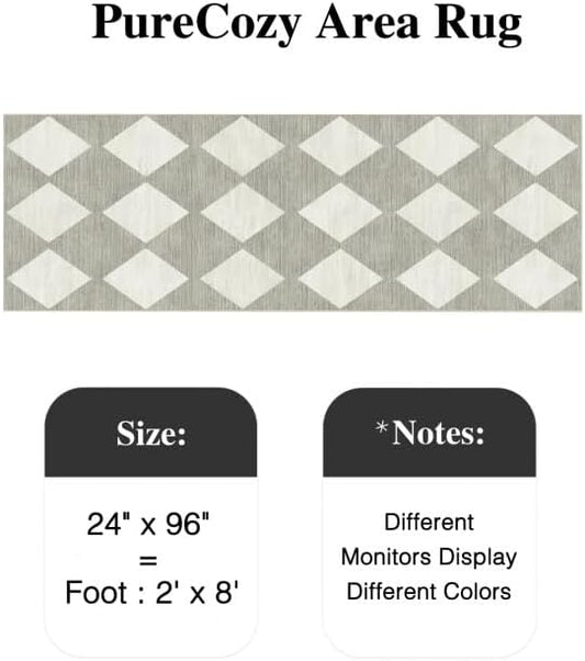 2x8 Runner Checkered Rug for Hallways Grey Washable Long Carpet Non-Slip Low Pile Boho Indoor Accent Throw Rug for Entrance Kitchen Bedroom Dining Laundry