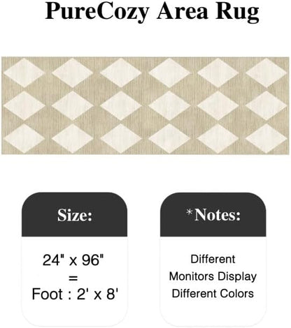 2x8 Runner Checkered Rug for Hallways Beige Washable Long Carpet Non-Slip Low Pile Boho Indoor Accent Throw Rug for Entrance Kitchen Bedroom Dining Laundry