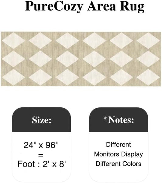 2x8 Runner Checkered Rug for Hallways Beige Washable Long Carpet Non-Slip Low Pile Boho Indoor Accent Throw Rug for Entrance Kitchen Bedroom Dining Laundry