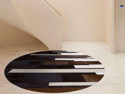 Modern Patchwork Rug Striped Designer Carpet for Living Room, Bedroom & Office Soft Anti-Slip Area Rug Contemporary Decorative Floor Mat for Stylish Home Interiors (Round6x6)