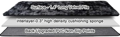 Shaggy Soft Fluffy Rug Plush Rugs Non-Slip Indoor Floor Carpet for Living Room Anti-Skid Indoor Carpet Tie-Dyed Black Grey 2x6Feet