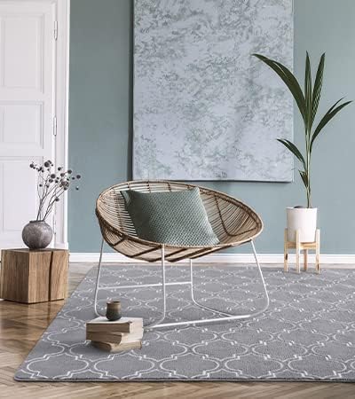 Amearea Fluffy Indoor Trellis Rug, Soft Moroccan Home Rugs for Bedroom, Shag Modern Area Rug for Living Room Kids Room Nursery, Easy Clean, Home Decor Low Pile Carpet, Light Grey 4x6 Feet