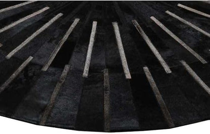 Sn Alef Home Round Designer Rug for Living Room | Handcrafted Black & White Boho Floor Carpet | Modern Ethnic Circular Mat for Home Décor & Meditation Space (Black_7x7)